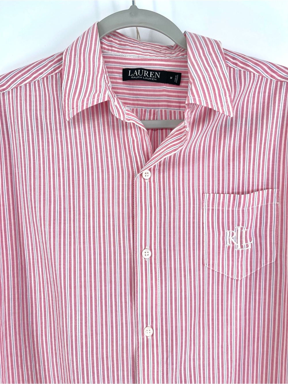 Lauren Ralph Lauren Pink, Light blue/gray, White Striped Button-Down sleep Shirt